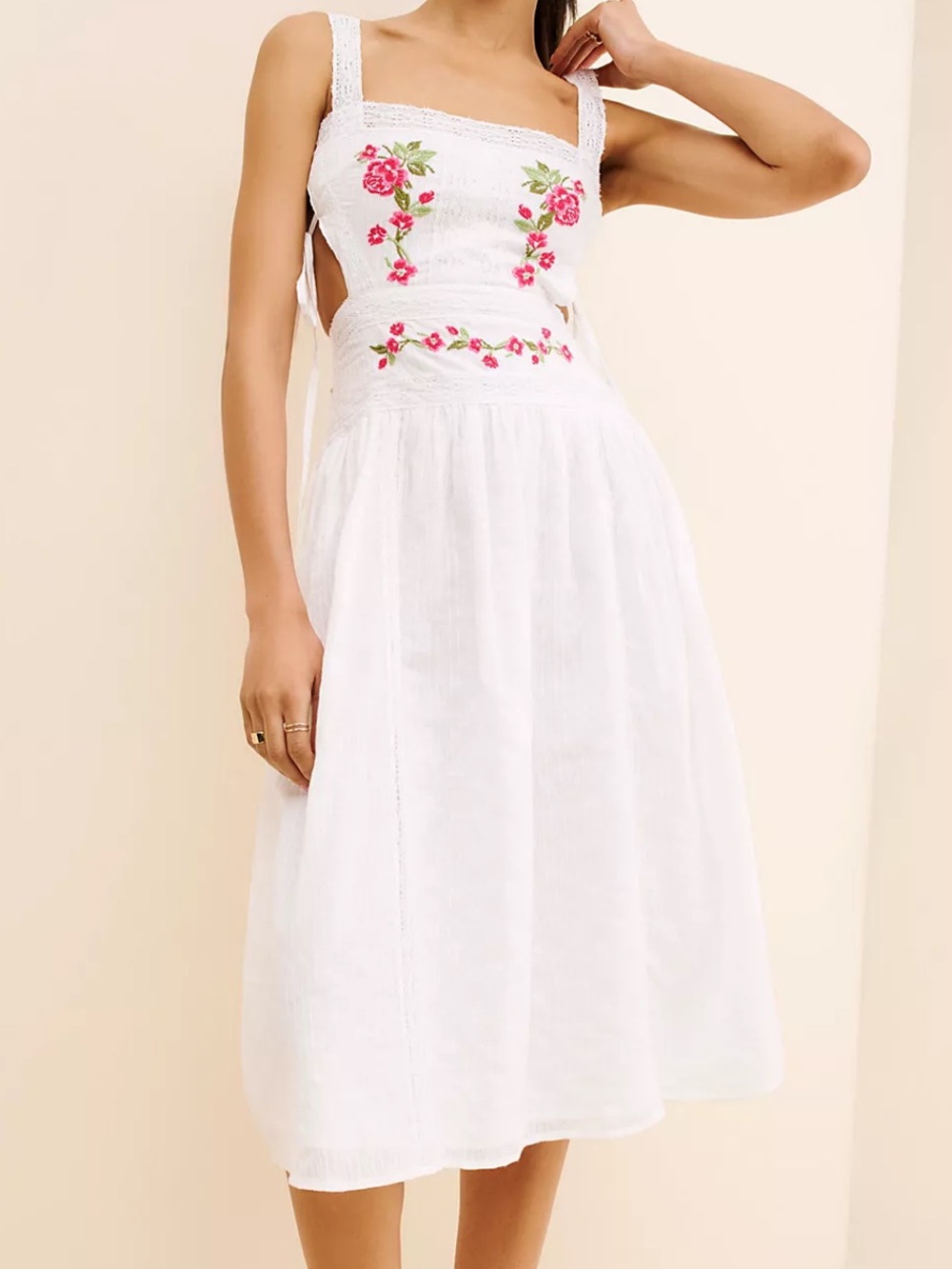 For Love & Lemons Jolene Midi White Cotton Embroidered Dress Size Small
